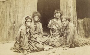 Grupo de mujeres maoríes fuera de un whare, c.1865 de Batt and Richards